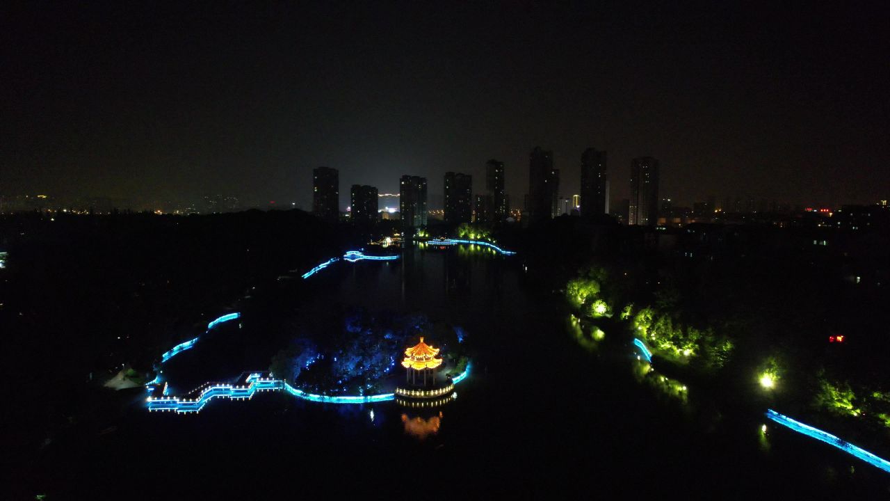 安徽滁州城市夜景灯光航拍 