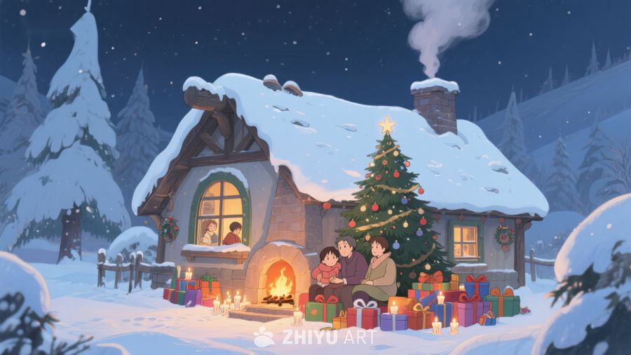 冬夜温馨小屋，家人共度圣诞 93
