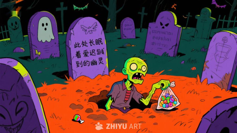 墓地中的僵尸与糖果