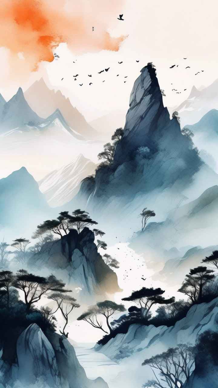 国风山水画背景插画 17
