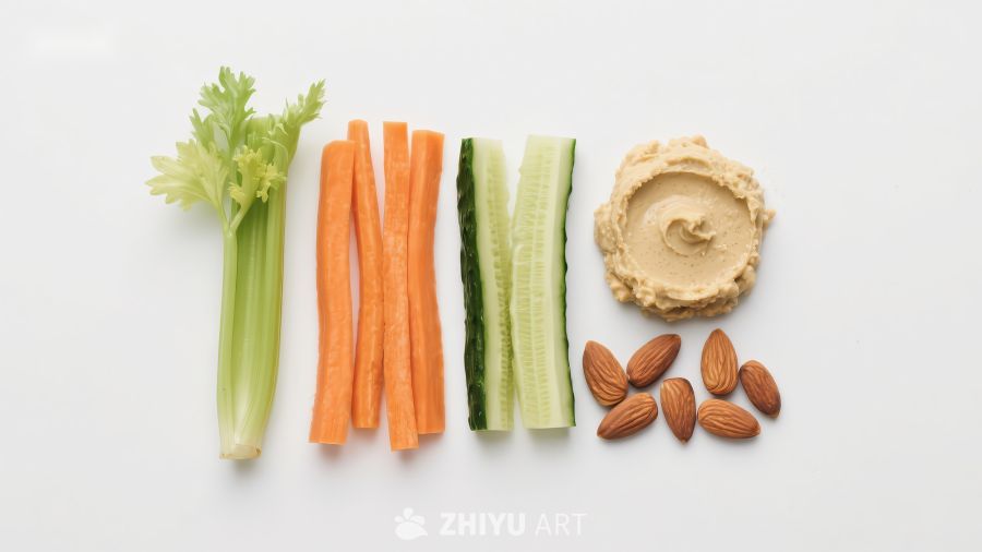 新鲜蔬菜与坚果配鹰嘴豆泥
