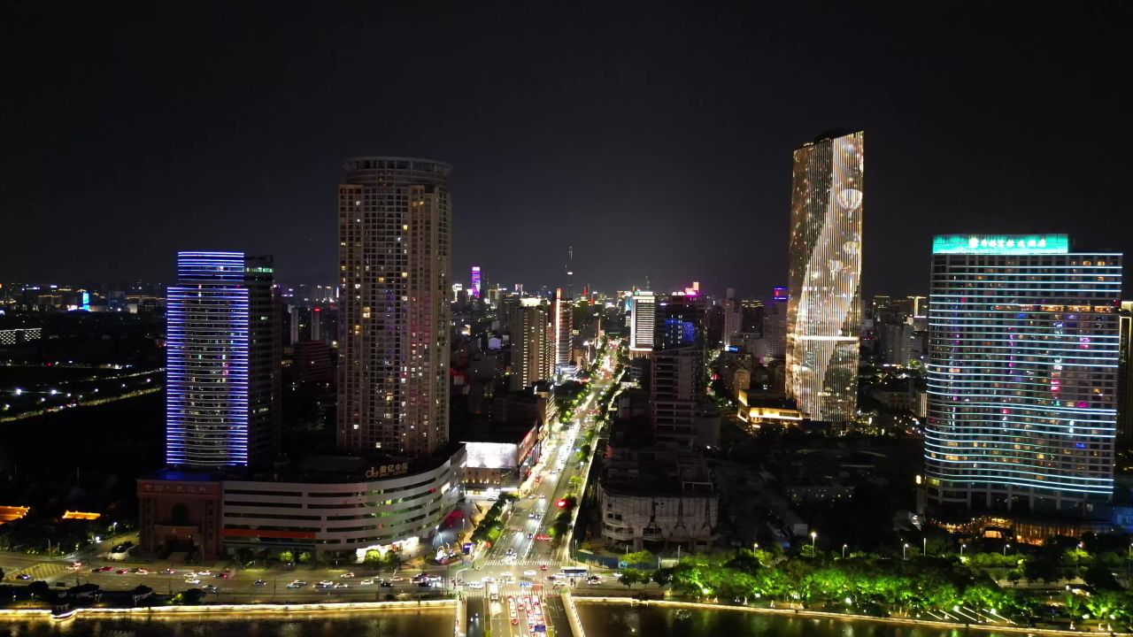  航拍浙江宁波中山东路大东门夜景
