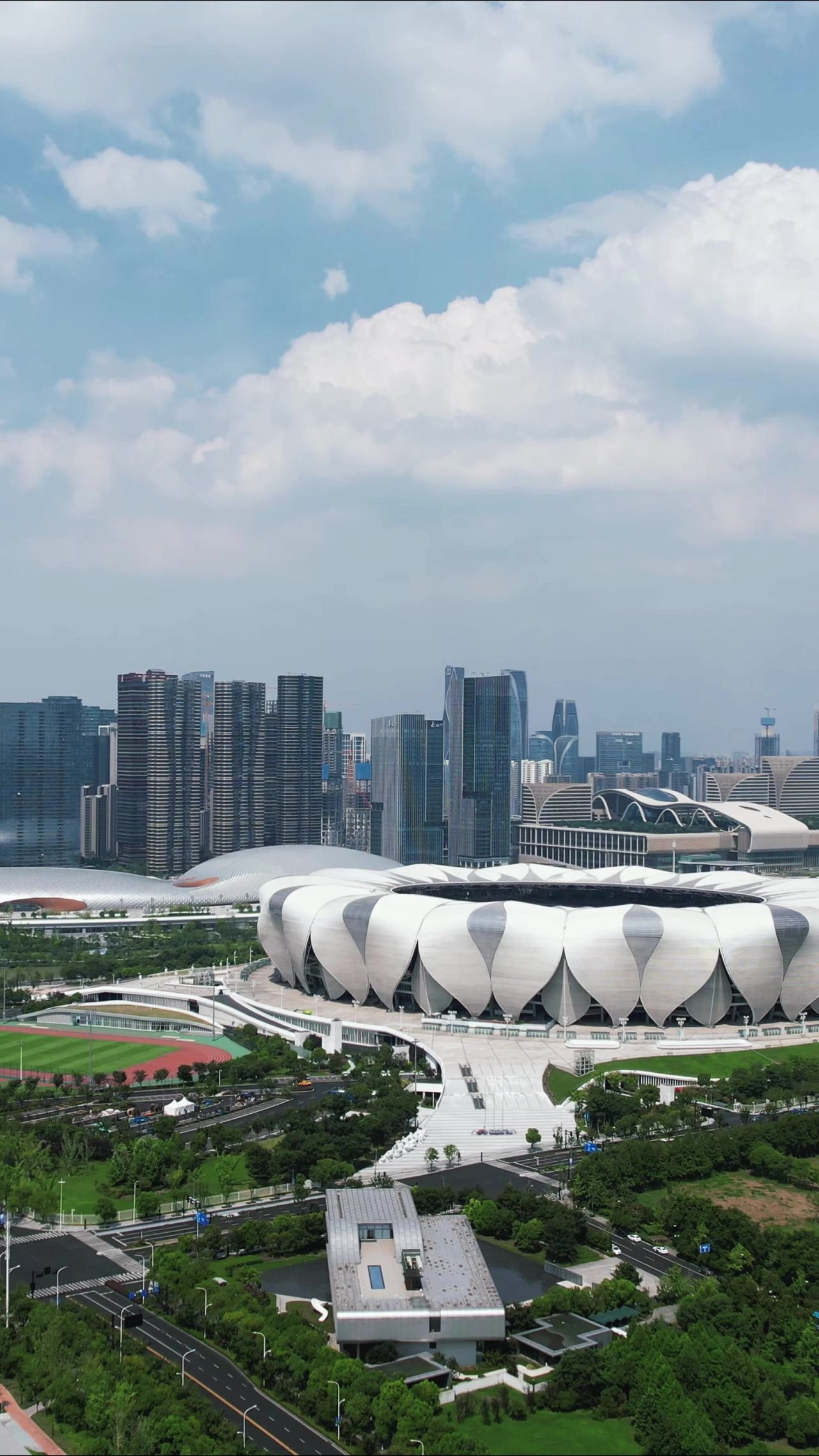 浙江城市风光奥体博览中心竖屏航拍 