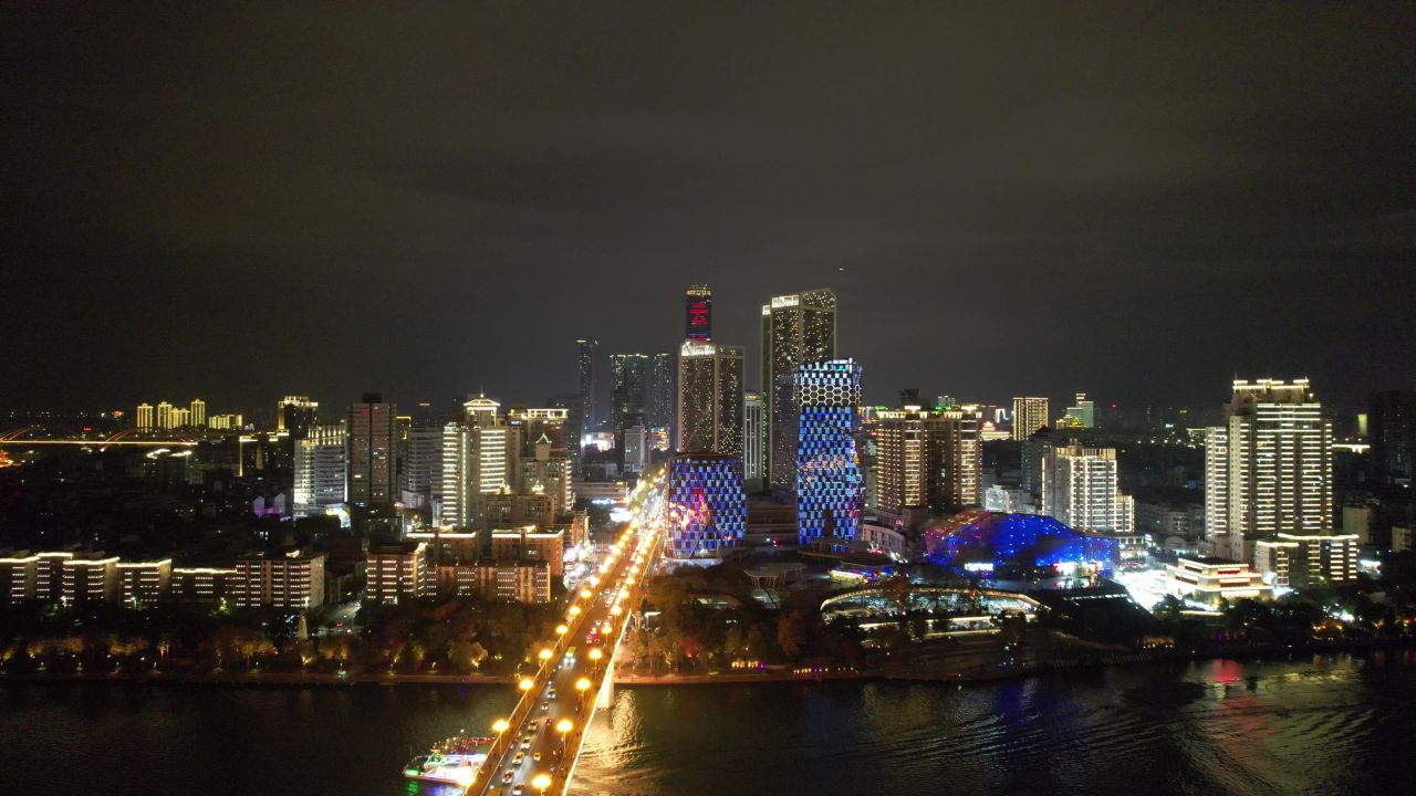 广西柳州市中心夜景灯光航拍