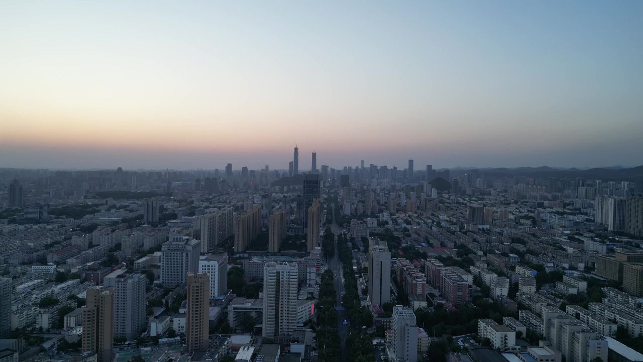 航拍山东济南城市建设济南清晨