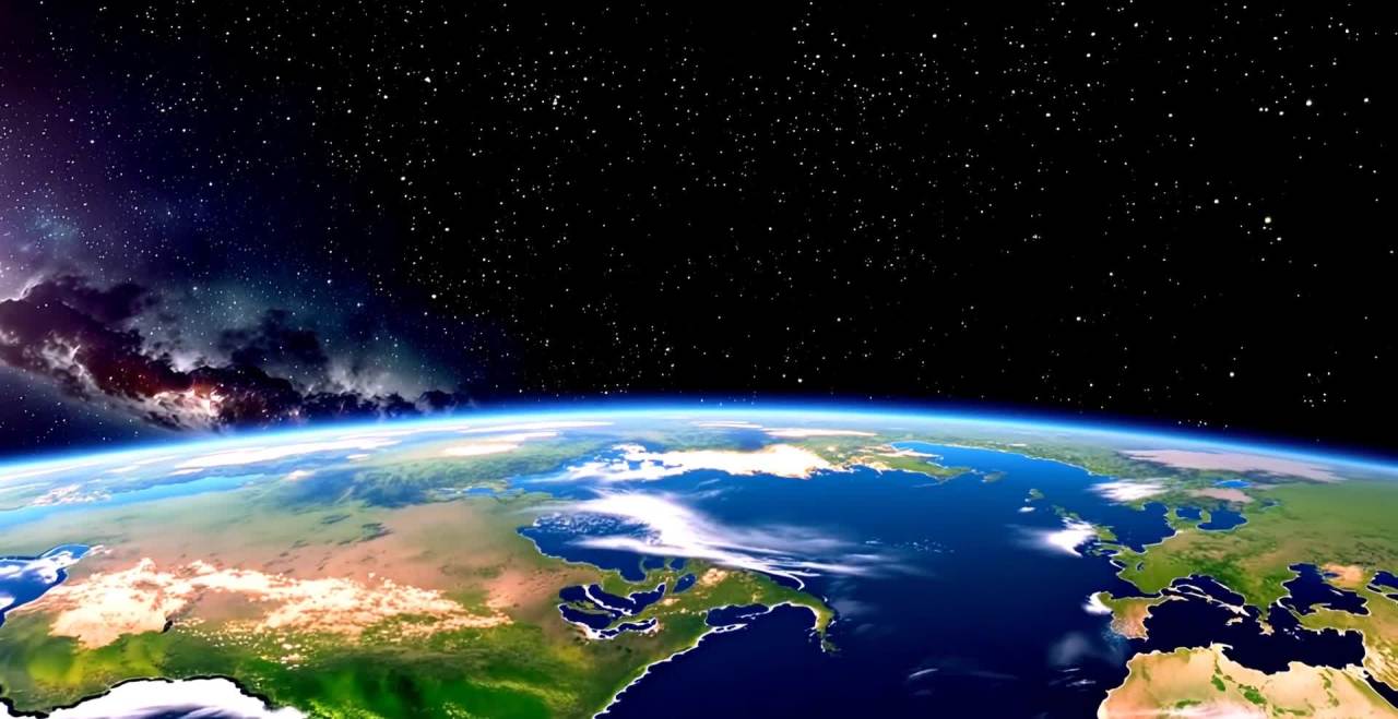 宇宙星空下的地球：海洋与陆地景观