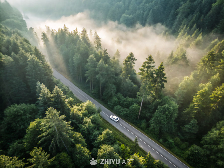 晨雾中的森林公路