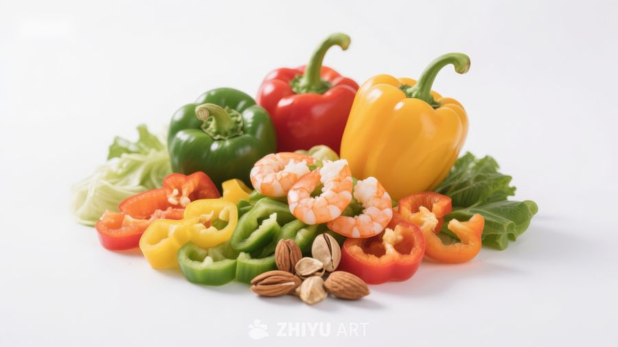 新鲜蔬菜与虾仁组合