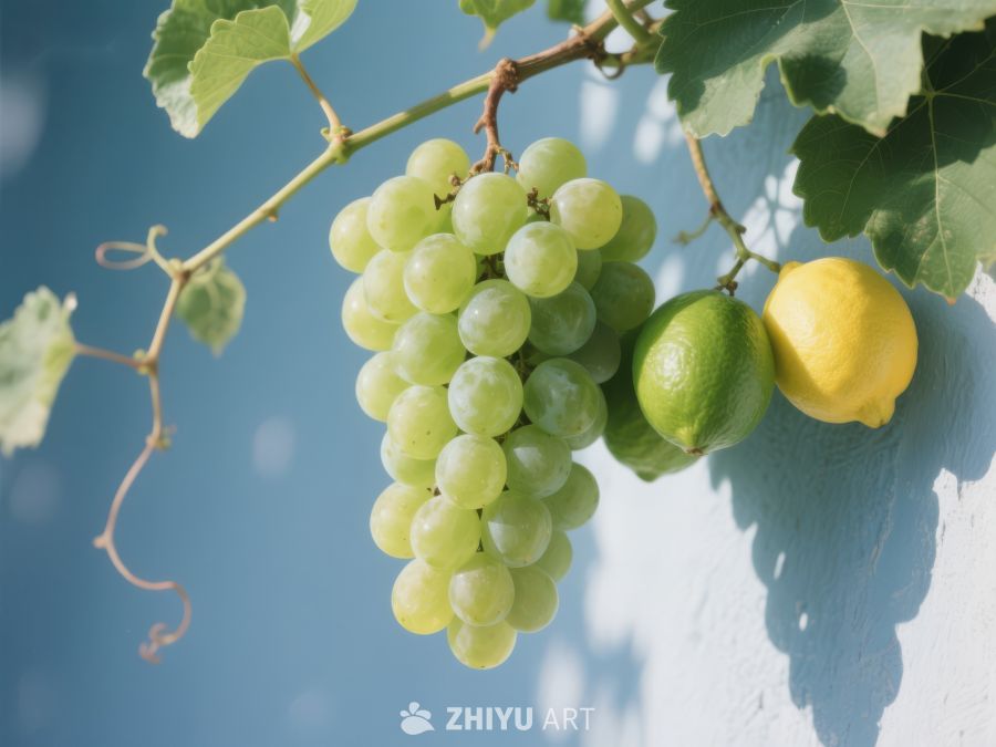 葡萄与柠檬在阳光下的静谧场景 314