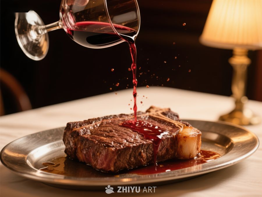 红酒浇灌牛排，精致美食瞬间 323