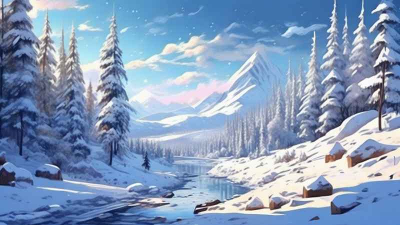 冬季背景图插画雪山雪景 50