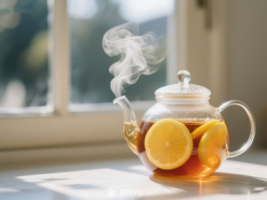 热气腾腾的柠檬茶壶