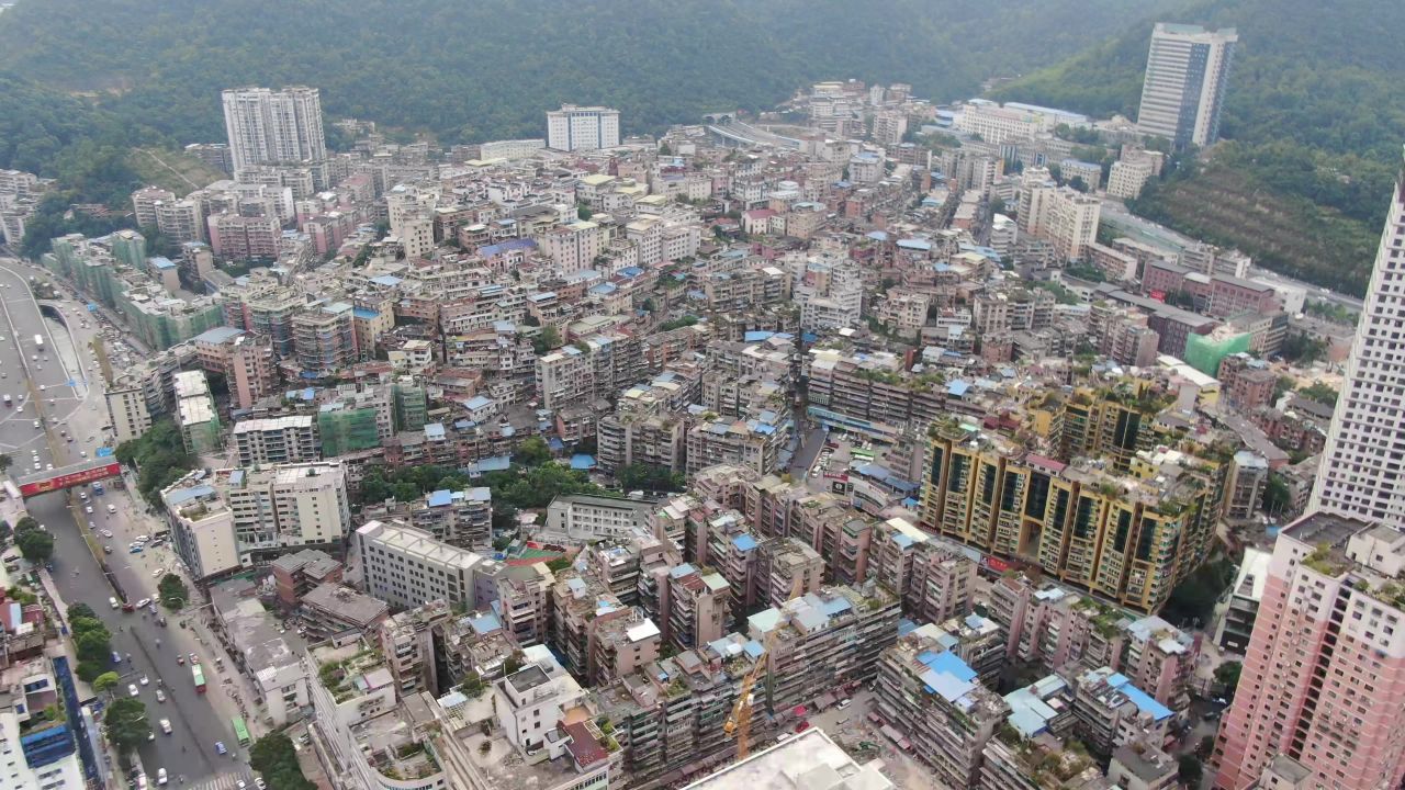 贵州贵阳城市老城区建设航拍