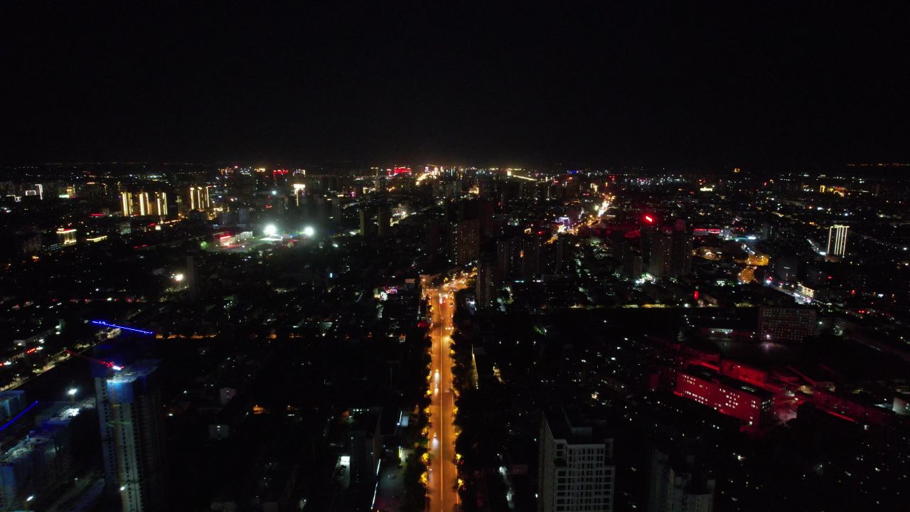 河北保定城市夜景灯光航拍
