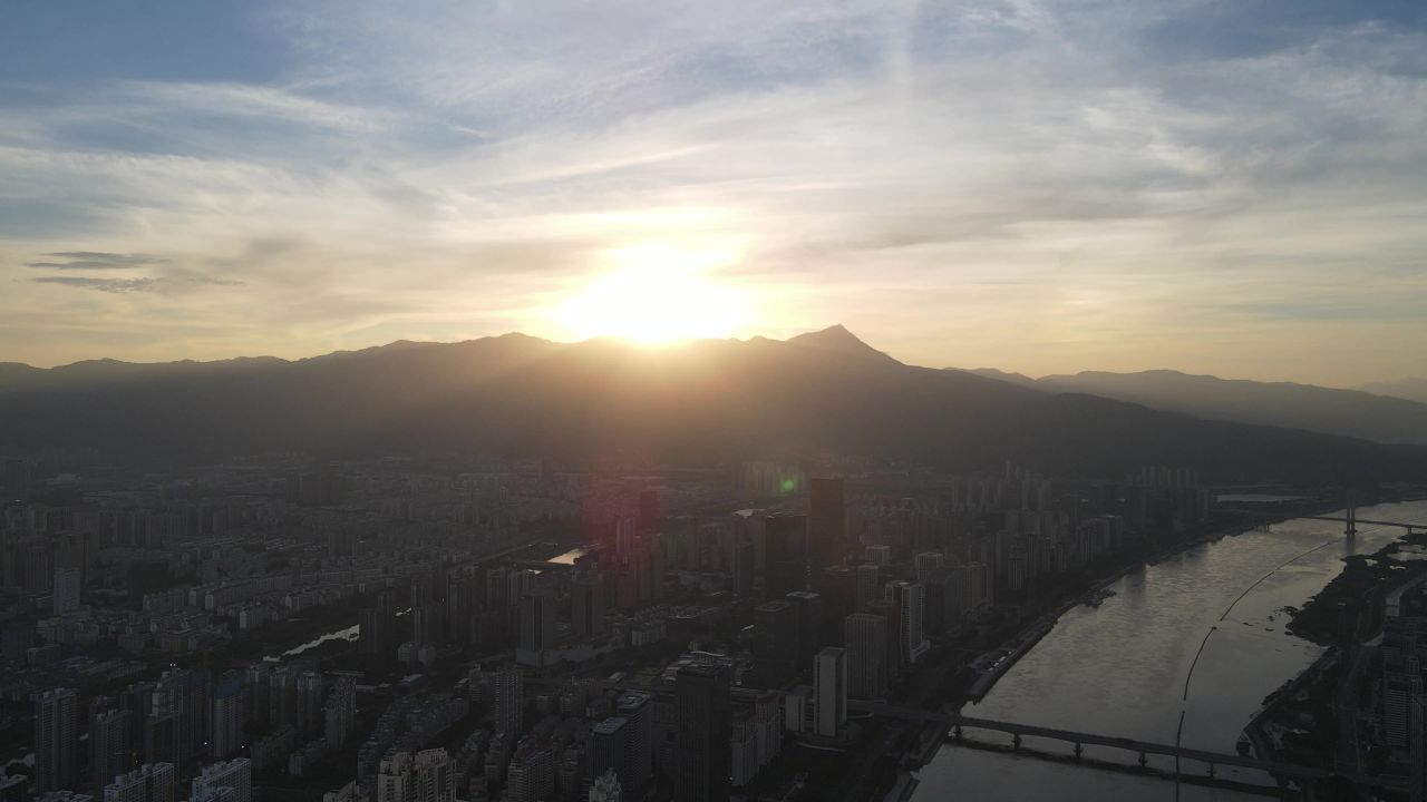 福建福州闽江鼓山日出航拍 2