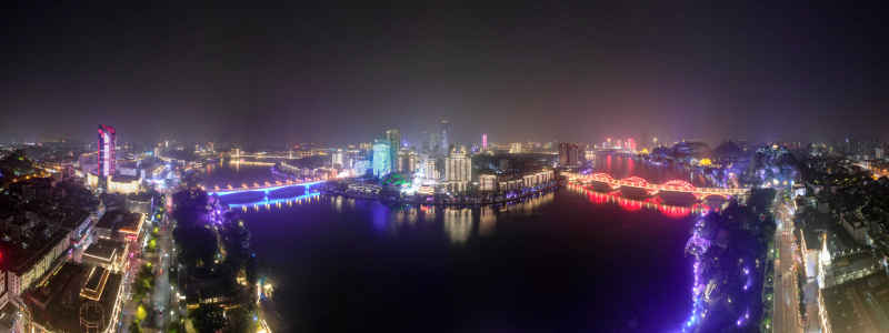 广西柳州城市夜景灯光航拍全景图 