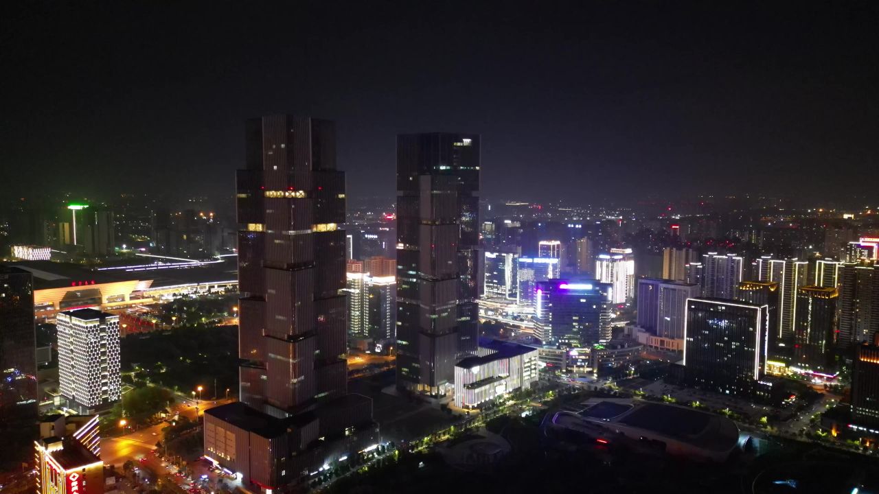 航拍郑州郑东新区夜景
