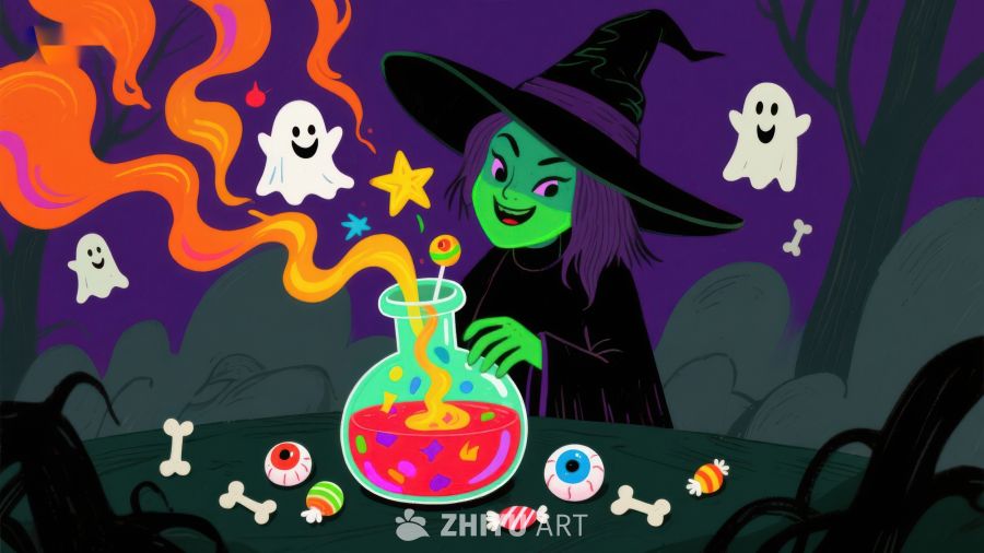 万圣节女巫酿造魔法药水