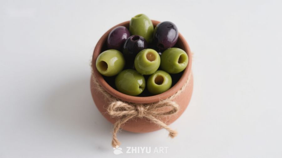 陶瓷碗中的绿黑橄榄 459