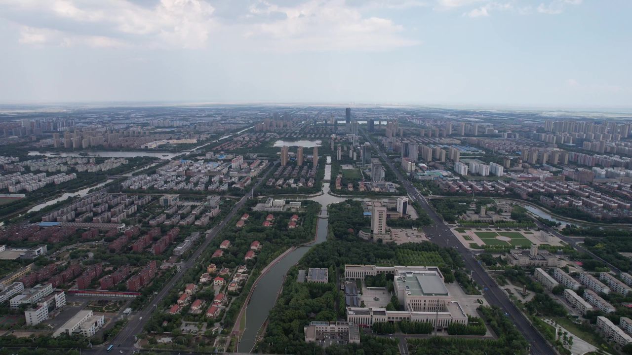 山东东营城市大景航拍 