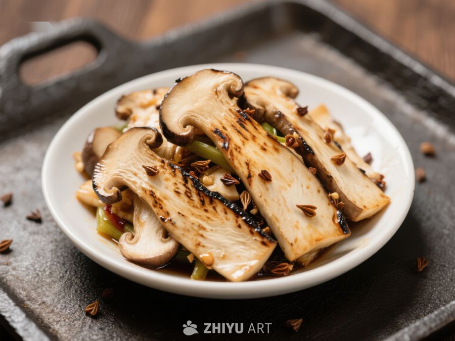 烤松茸配香料的美味佳肴 599