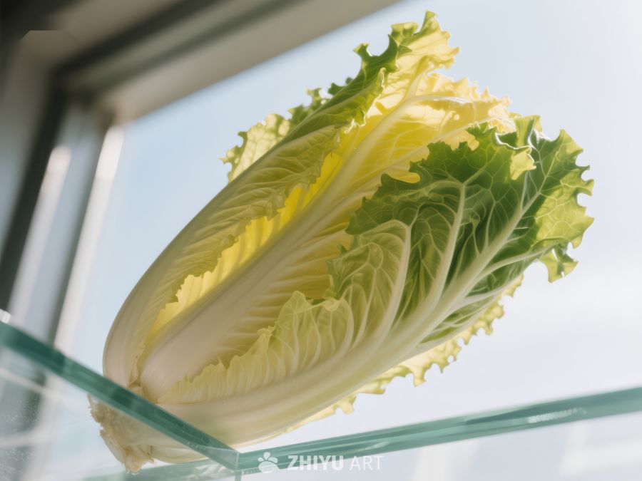 新鲜白菜置于透明玻璃上 379