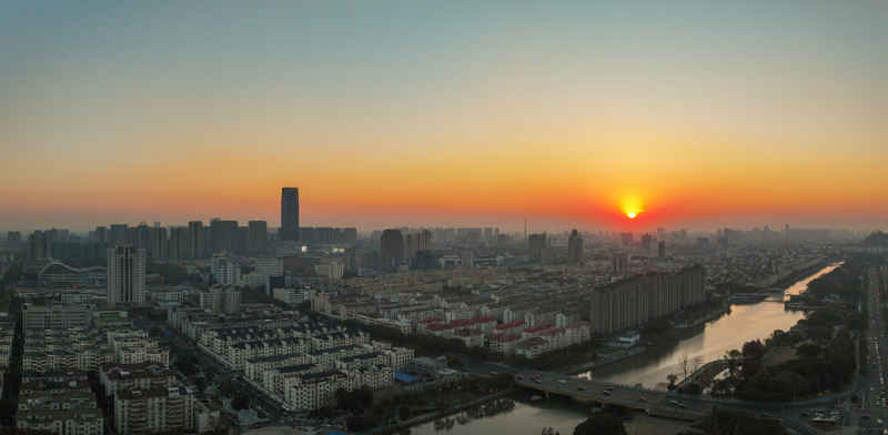 航拍昆山城市冬日日落风光建筑大景 3