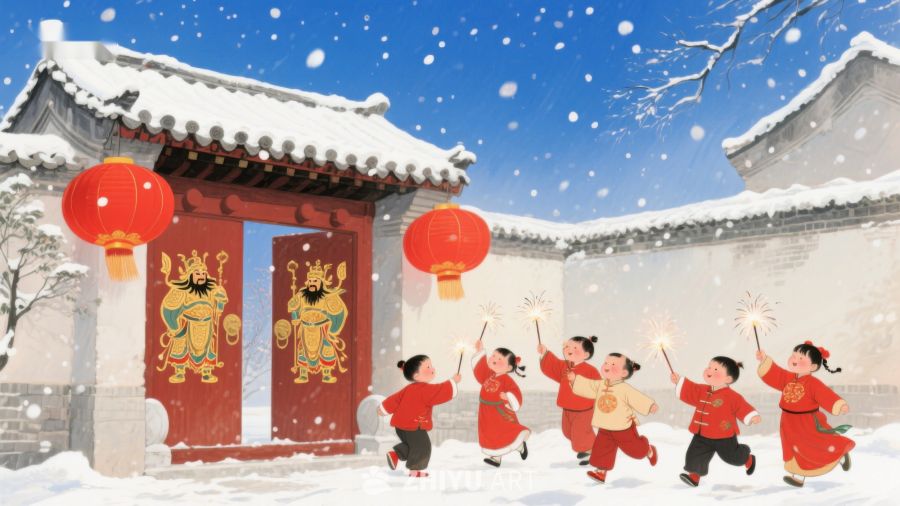 雪中欢庆，孩童嬉戏迎新春 1120
