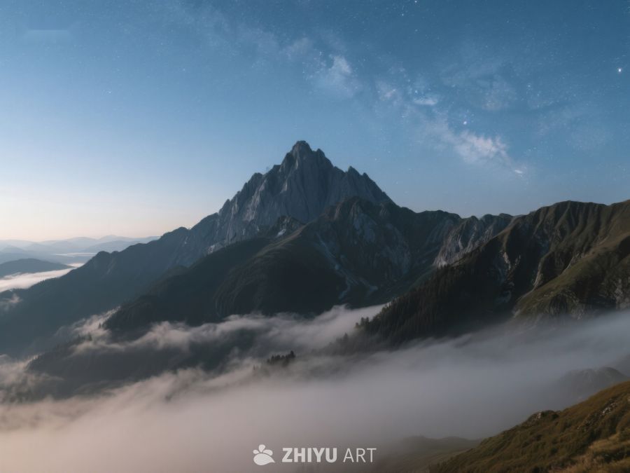 云海缭绕的山峰夜景 596