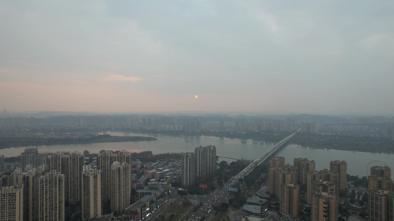 四川遂宁日落晚霞夕阳航拍