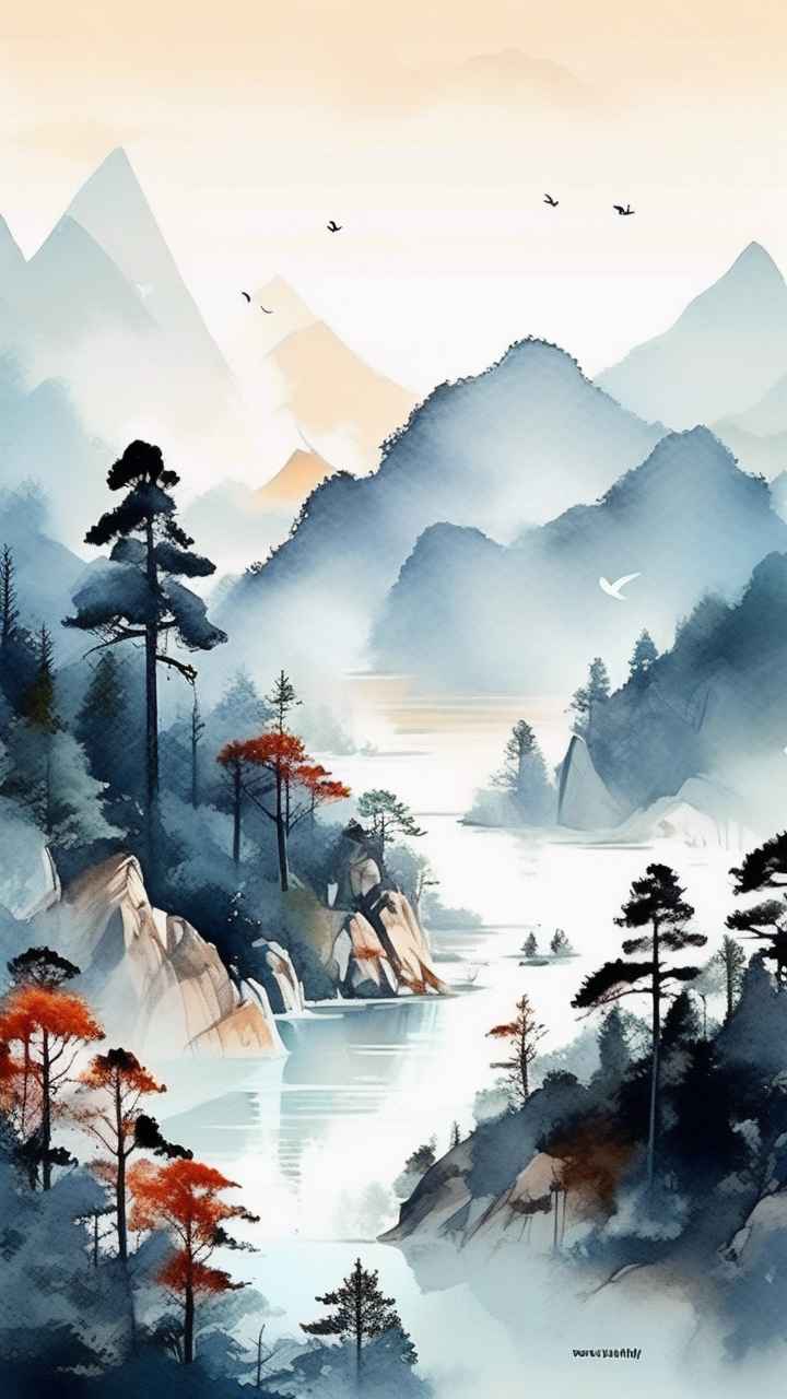 国风山水画背景插画 21