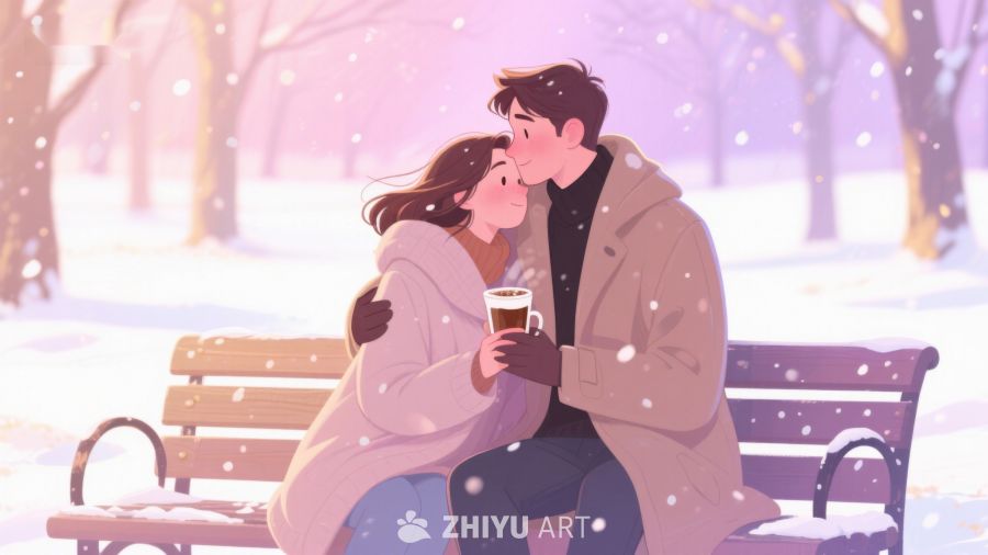冬日雪景中的温馨情侣 155