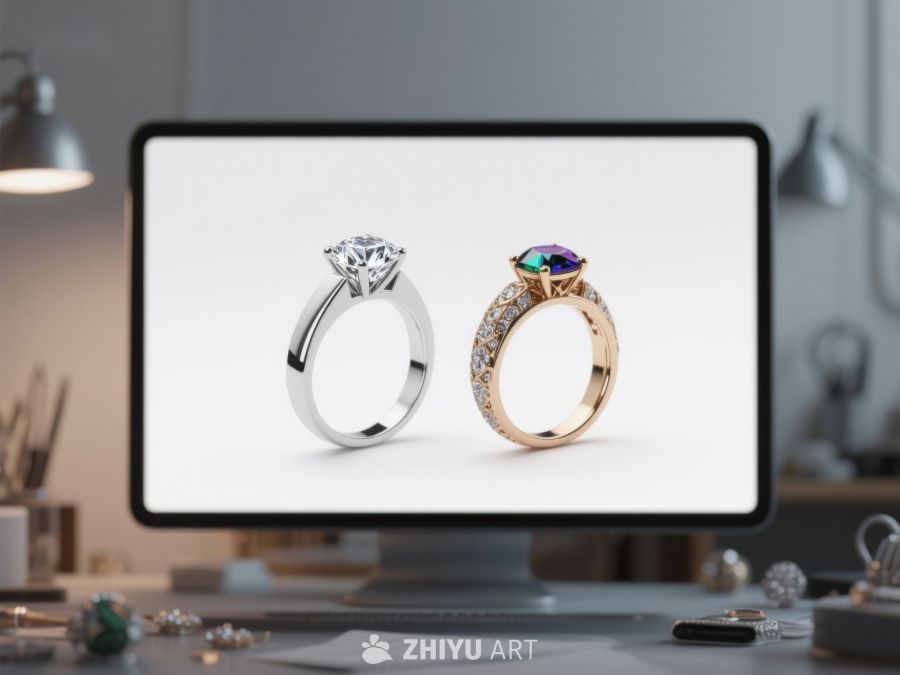 电脑屏幕展示两款精美戒指 21