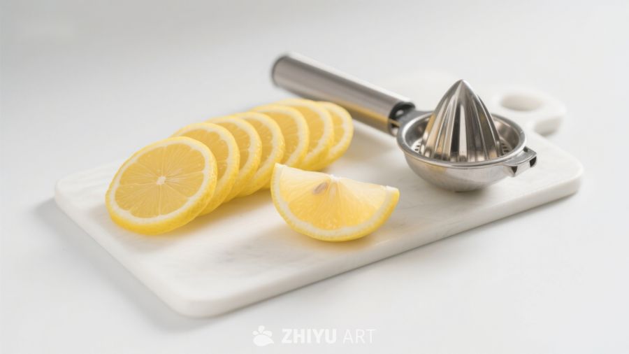 柠檬切片与手动榨汁器