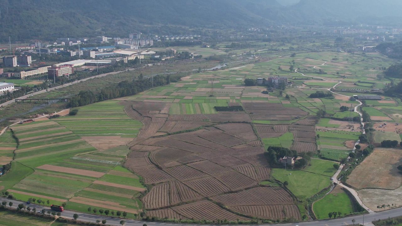 乡村田园河流农业种植农田航拍