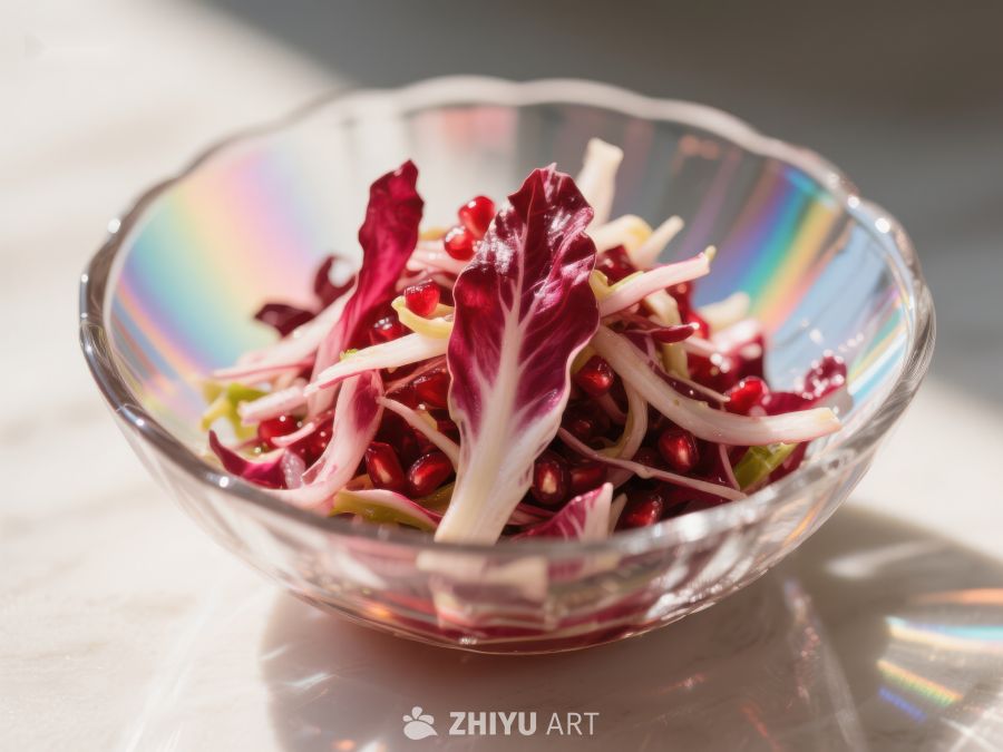 彩虹玻璃碗中的红叶生菜沙拉 59