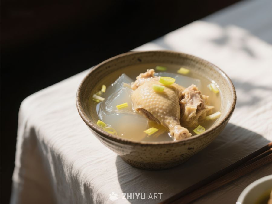 清炖鸡汤配葱段 719