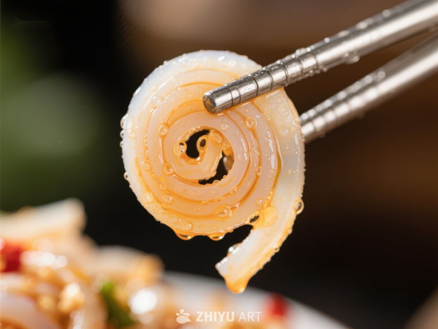 筷子夹起螺旋切片的食材 692