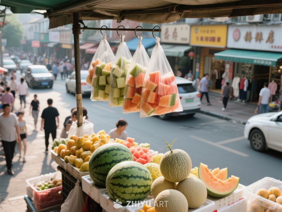 街头水果摊，色彩缤纷吸引顾客 333