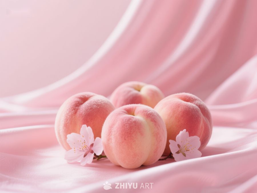 粉色布幔上的桃子与樱花 98