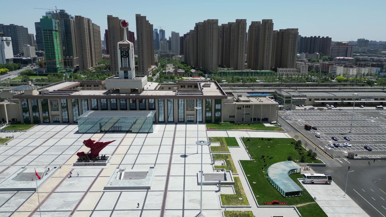 航拍河北石家庄解放广场解放纪念馆