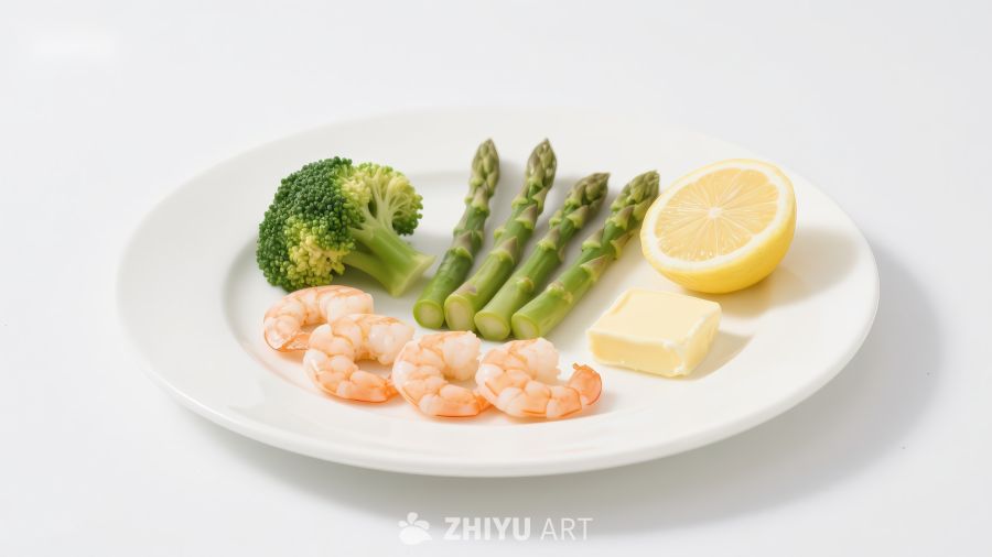 虾仁、芦笋、西兰花与柠檬的健康搭配