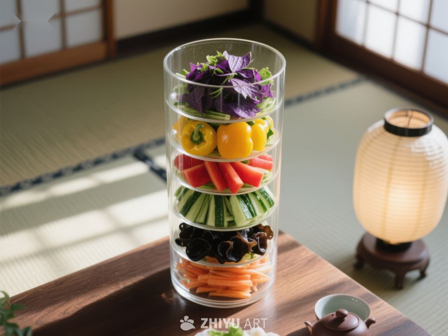透明塔式容器中的色彩缤纷蔬菜 1480