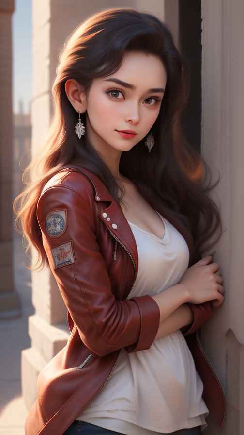 红色皮衣大美女