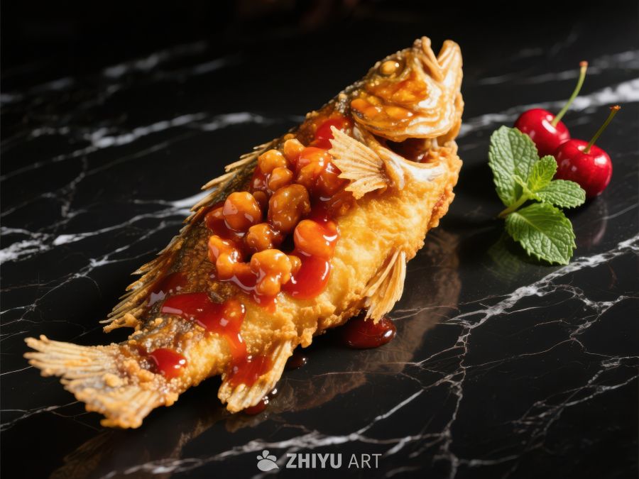 糖醋鱼配樱桃装饰 1161