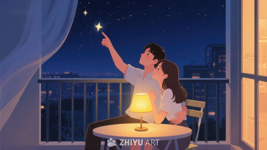 夜景下情侣共赏星空 558