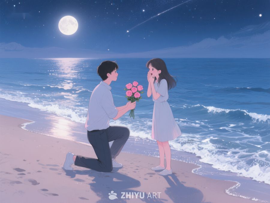 月下海边求婚场景 1203
