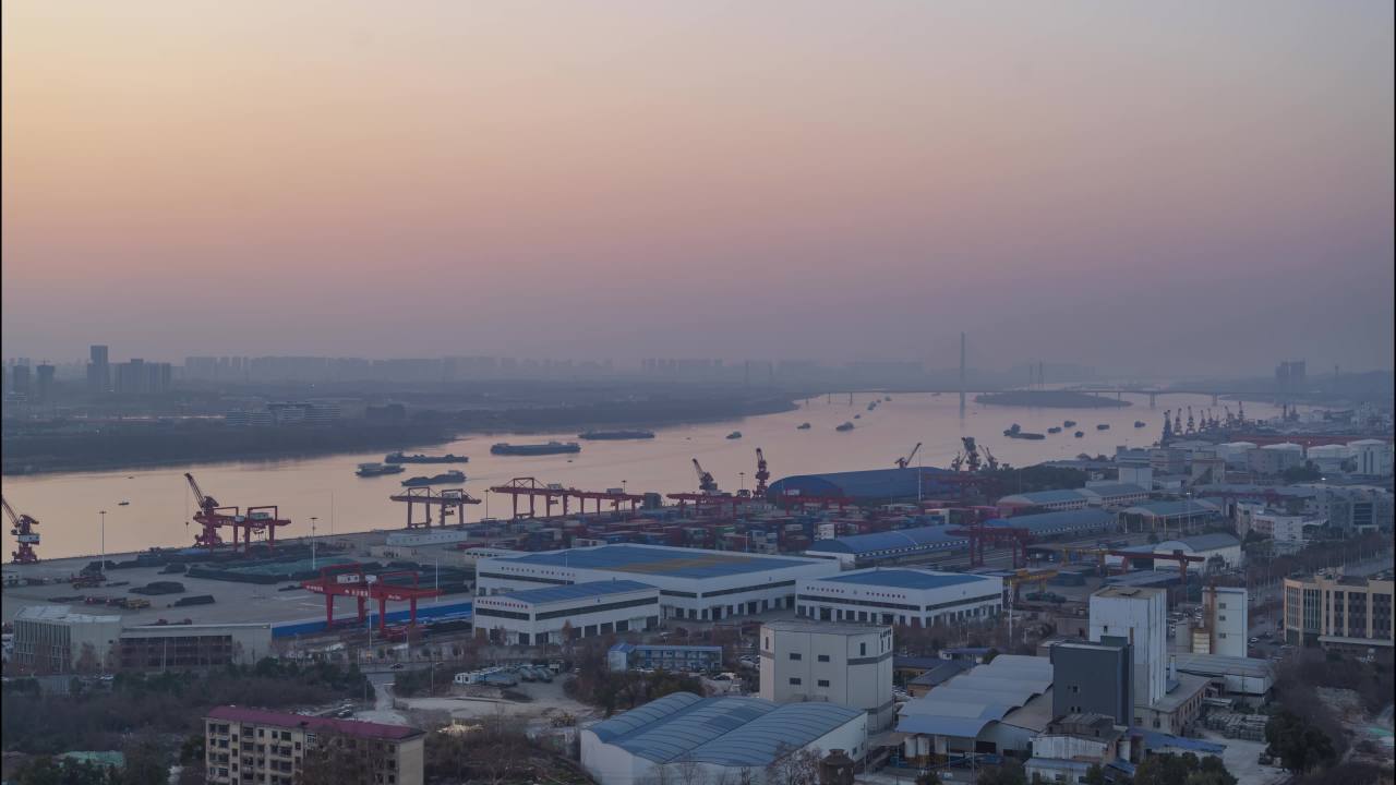 长沙港日转夜延时