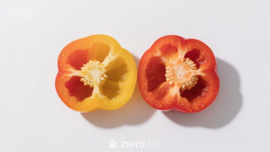 切开的黄红甜椒特写