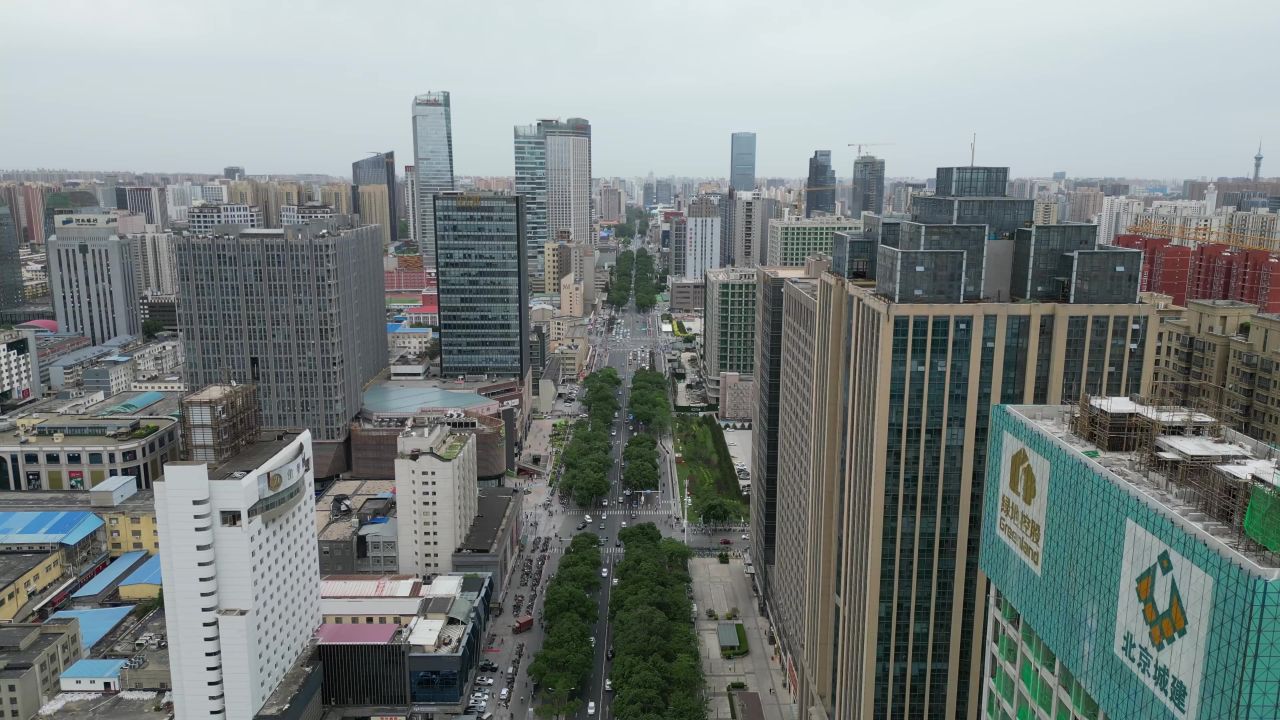  航拍石家庄中山路商业大楼